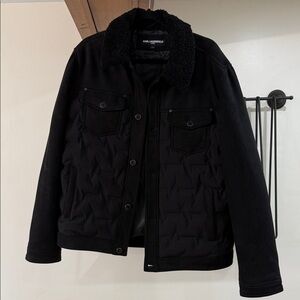 Karl Lagerfeld Men's Black Quilted Sherpa Collar Field Jacket